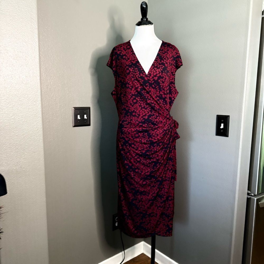 Lark & Ro navy and Red Floral Midi Dress